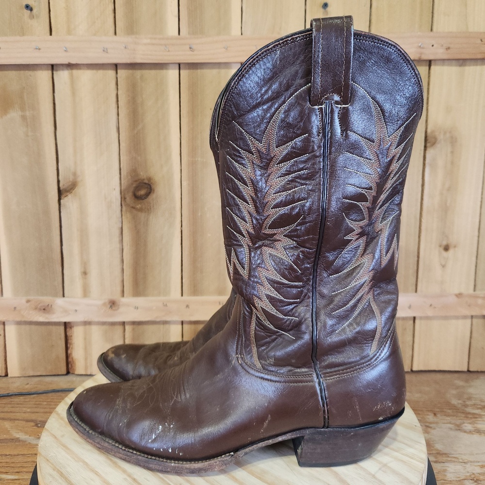 Vintage Nocona Western Cowboy Boots Mens 12 B Brown Leather Pull On